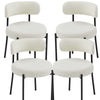 Set of 4 Boucle Dining Chairs with Oversized Seat Round Kitchen Chairs White
