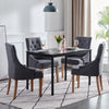 2pcs Dark Grey Fabric Dining Chairs Button-Tufted Upholstered Solid Wood Legs