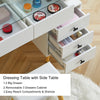 Dressing Table LED Round Mirror Vanity Glass Top Make up Desk Stool Cabinet Set