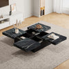 Coffee Table with 4 Sliding Drawers, Modern Black Square Marble Look End Table