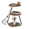 Side Coffee Table 3 Tier Storage Bedside End Table With LED Light Living Room
