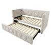 Daybed Velvet Upholstered Bed Single Bed Guest Bed Sofa Bed with Trundle Beige