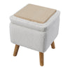 Teddy Fleece Ottoman Storage Seat Footstool Dressing Vanity Chair w/Wood Legs