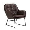 Vintage Distressed Brown Leather Armchair Metal Frame Padded Seat Accent Chair