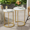 Set of 2 Round Nesting End Table Stacking Coffee Table Slate Top for Side Corner