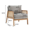Wooden Frame Upholstered Fabric Rattan Armrest Reading Armchair Accent Chair