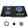 OYAJIA 58cm Black 3 Burner Gas On Glass Hob With Cast Iron Pan Stands UK