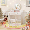 Kids Vanity Set Dressing Desk and Chair Set with Mirror-White