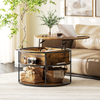 Coffee Table Round Lift Top Table with Hidden Storage Modern Steel Frame Brown