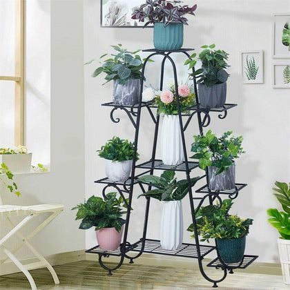 9 Tier Large Plant Stand Metal Flower Pot Holder Display Shelf Garden Rack Home