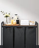 3 Compartment Black Steel MDF Laundry Basket with Removable Bags Organizer