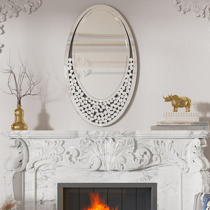 Large Silver Wall Mirror Art Shiny Teardrop Fill Decorative Accent Vanity Mirror