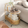 Sofa Side Table 2-Tier Center Table Sofa Side Table on Lockable Wheels-Golden