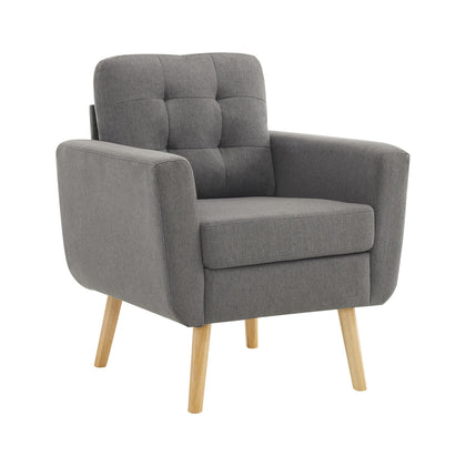 Modern Armchair Accent Chair with Wooden Leg Upholstered Occasional Lounge Chair