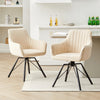 2x Beige 360° Swivel Dining Chairs Velvet Padded Seat Dining Room Chair Modern
