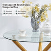 Round Clear Glass Dining Table Golden Legs & 4x Grey Faux Leather Dining Chairs