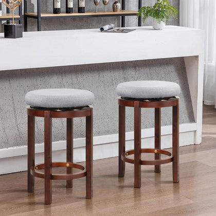 2X Counter Height Stool Rubber Wood Swivel Bar Stool w/Padded Cushion Gray&Brown