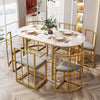 Dining Table and Chairs Set 6 Kitchen Table with MDF White Marble Tabletop Gold