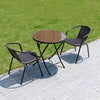 80CM Round Glass Garden Table &2 Rattan Chairs Outdoor Balcony Bistro Dining Set