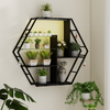 Wall Mounted Shelf Hexagon Storage RGB Display Cabinet with Remote Control Black