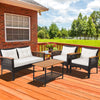 4 Pieces Outdoor Patio Furniture Set PE Rattan Patio Conversation Set w/Cushions