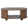 Stylish Oval Coffee Table with 2 Sliding Doors Hidden Compartment Center Table