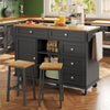 Rolling Kitchen Island Storage Trolley with Wood Effect Top & 5 Drawers Black