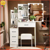 LED Lighted Mirror Vanity Makeup Desk Dressing Table Set With Drawers & Stool