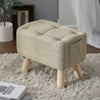 Linen Footstool Footrest Ottoman Pouffe Padded Rectangle Seat Chair w/ Wood Legs