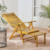 Folding Sun Lounger Bamboo Deck Reclining Chair Retractable Footrest In/Outdoor
