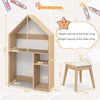 2-in-1 Kids Table and Chair Set House-Shaped Wooden Desk with Ample Storage