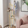 Bamboo Coat Stand Corner Clothes Rack Tree Hanger with 3 Storage Shelf