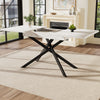 Extendable Dining Table 120-160x80x76.5cm, White Marbled MDF, Black Crossed Legs