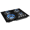 OYAJIA 60cm Black 4 Burner Gas On Glass Hob With Cast Iron Pan Stands