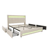 UPHOLSTERED BED FRAME 4FT6 DOUBLE BED LED LIGHTS WITH STORAGE DRAWERS, HEADBOARD