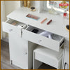 Vanity Makeup Table Stool Set with LED Light Strip Mirror Drawers Dressing Desk