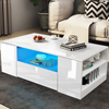 High Gloss Coffee Table With Storage 2 Drawer Wooden Living Room RGB LED Lights