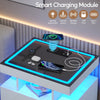 Bedside Table with Charging Station, High Gloss Nigtstand with LED Lights