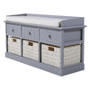 Shoe Storage Cabinet Hallway Bench Stool w Seat Cushion 3 Rattan Basket 3 Drawer