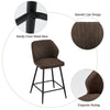 2 Pcs Brown PU Bar Stools Restaurant Bar Stools Soft Padded Seat Back Metal Legs