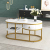 Marble Effects Coffee Table 2-Tier Chic Cocktail Accent Table w/ Storage Drawer