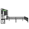 Double Size Bed Frame Metal Platform Bed LED Lights Headboard & Storage Shelves