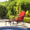 Outdoor Garden Rattan Furniture Set Wicker Metal Rocking Armchair w/Red Cushions