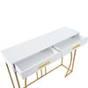 Console Side Table with 2 Drawers Metal Frame, Entryway Hallway Furniture, White