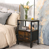2 PCS End Table Bedside Nightstand Desk Storage Cabinet with Shelf &Drawer Brown