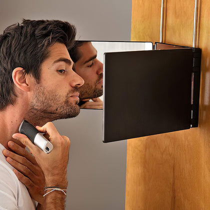 3 Way Mirror & LED Tri-fold Hair Cutting Shaver Mirror Back View Mirror Styling