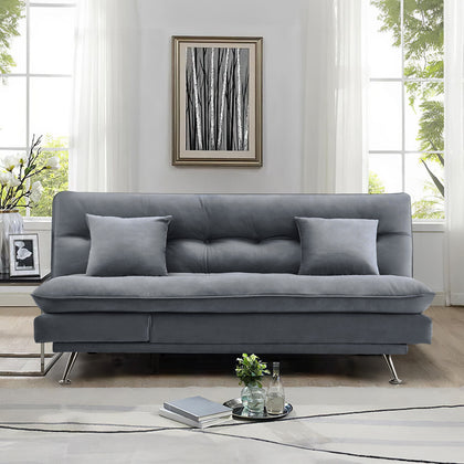 3 Seater Sofabed Recliner Velvet Sofa Bed Double Sleeper Couch Settee w/Cushions