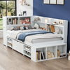 Single Bed with Bookcase Multifunctional Wooden Bed Frame with Drawer Storage