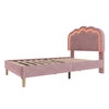 UPHOLSTERED BED FRAME PINK VELVET 3FT SINGLE BED WITH WOOD SLATS & LED HEADBOARD