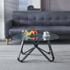 NEW Stylish 80cm Round Coffee Table with Tempered Glass Top and Black Metal Legs